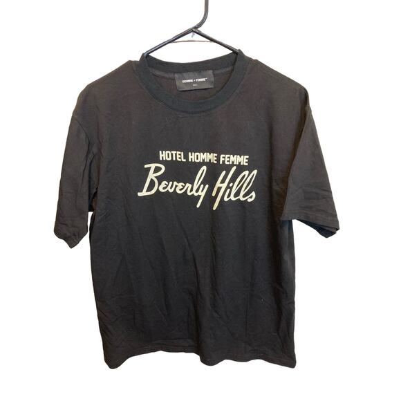 Homme + Femme Hotel Beverly Hills Black Short Sleeve T-Shirt NEW Men's Small - Picture 1 of 6